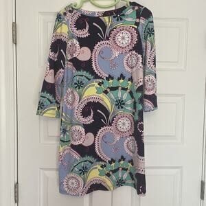 Talbots Jersey Shift dress Spiral paisley multicolor Size Medium Petite D25